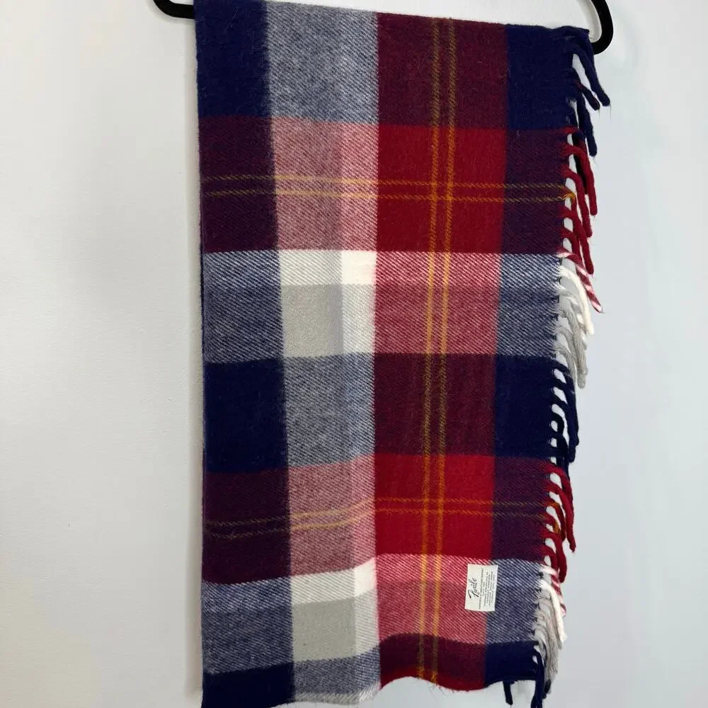 Vintage Faribo Faribault Woolen Mill Company Plaid Red Blue Wool Throw Blanket